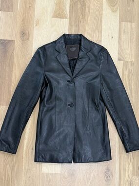 Vintage Coach Black Leather Single-Breasted Women's Blazer Size XS